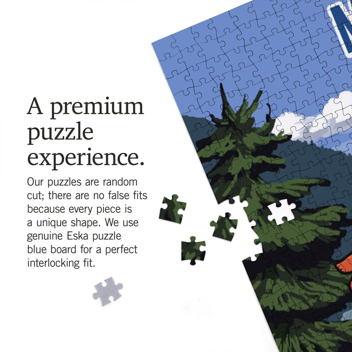 Maine, Signpost, Lake and Bear, Jigsaw Puzzle Puzzle Lantern Press 