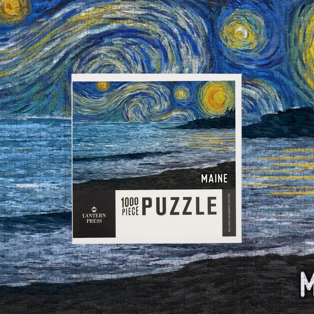Maine, Starry Night, Coastline, Jigsaw Puzzle Puzzle Lantern Press 