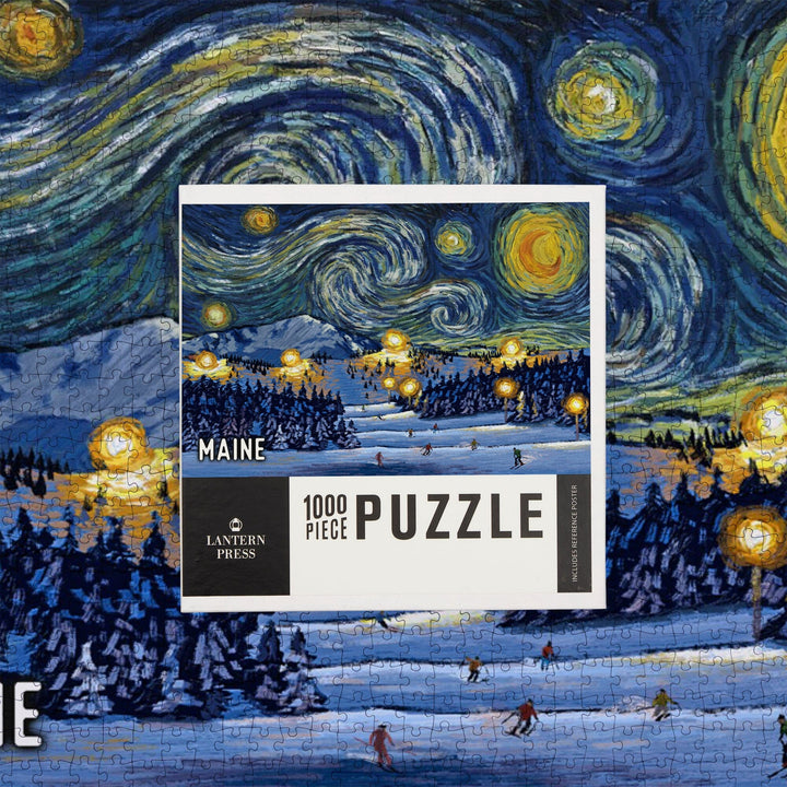 Maine, Starry Night, Ski, Jigsaw Puzzle Puzzle Lantern Press 