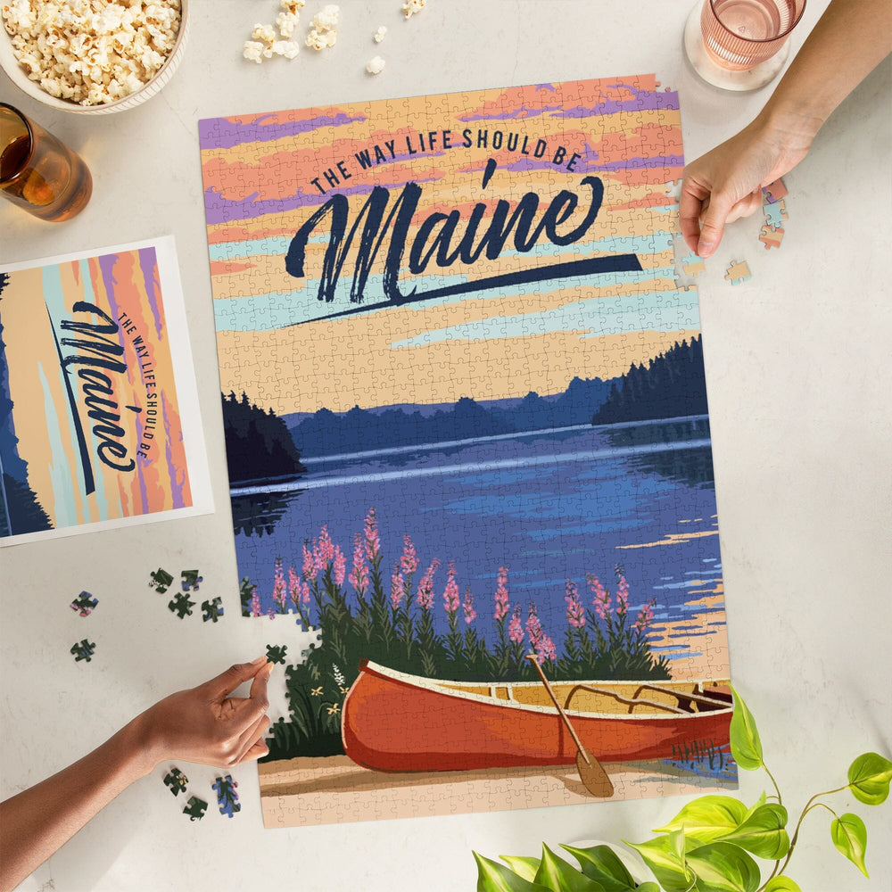 Maine, The Way Life Should Be, Canoe and Lake, Jigsaw Puzzle Puzzle Lantern Press 