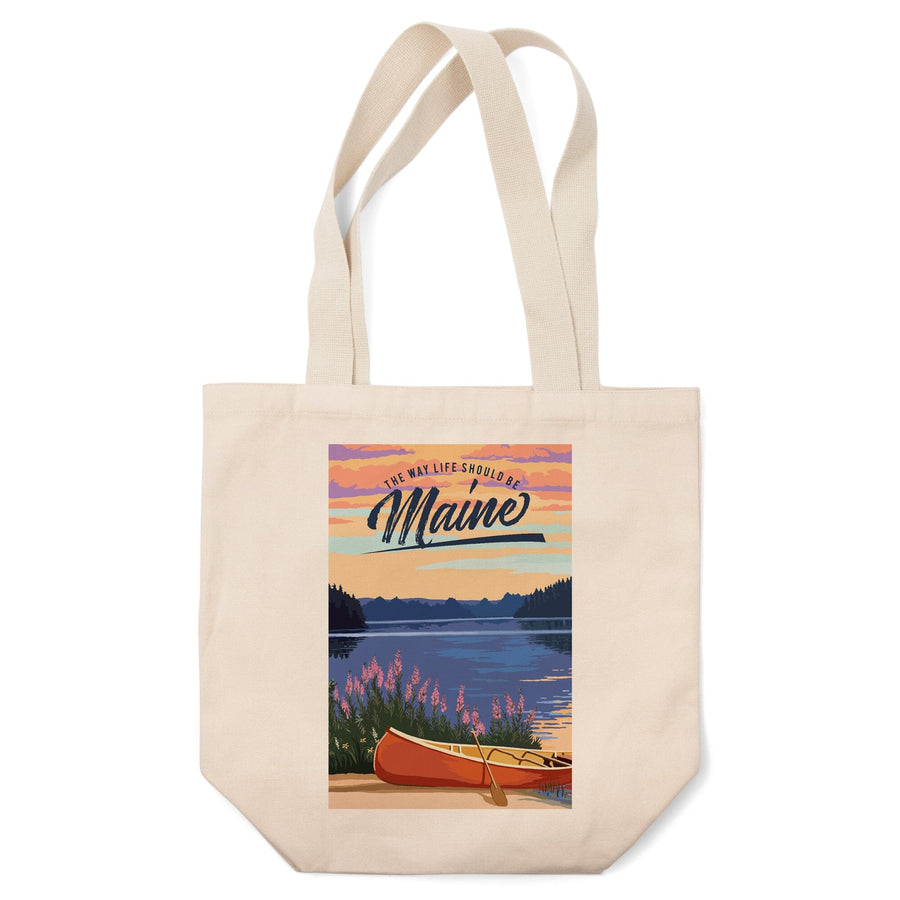 Maine, The Way Life Should Be, Canoe and Lake, Tote Bag Totes Lantern Press 