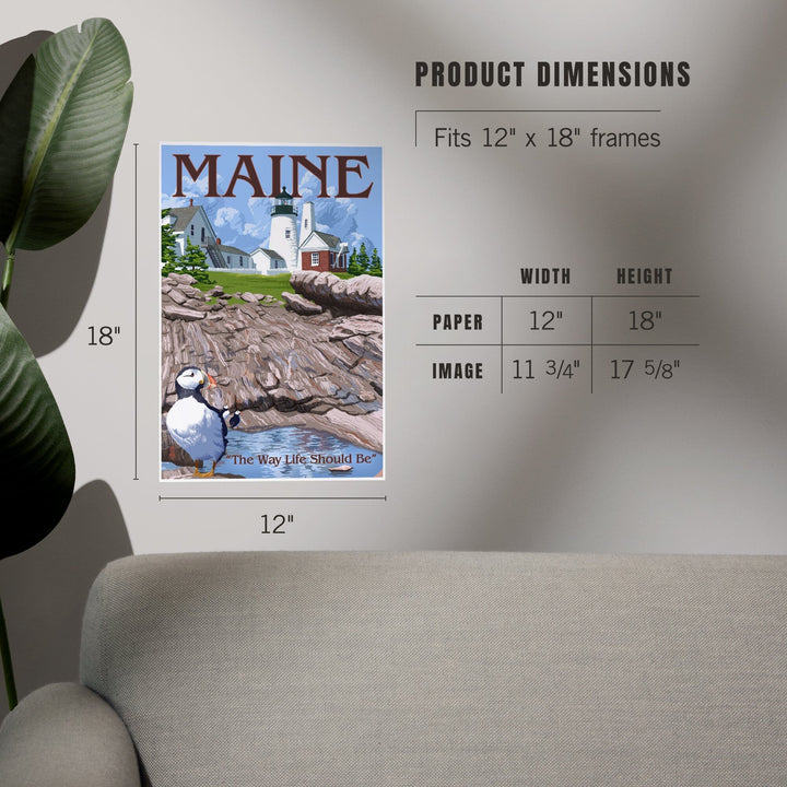 Maine, The Way Life Should Be, Lighthouse and Puffin, Art & Giclee Prints Art Lantern Press 