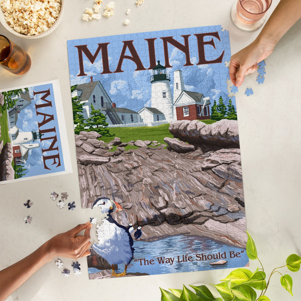 Maine, The Way Life Should Be, Lighthouse and Puffin, Jigsaw Puzzle Puzzle Lantern Press 
