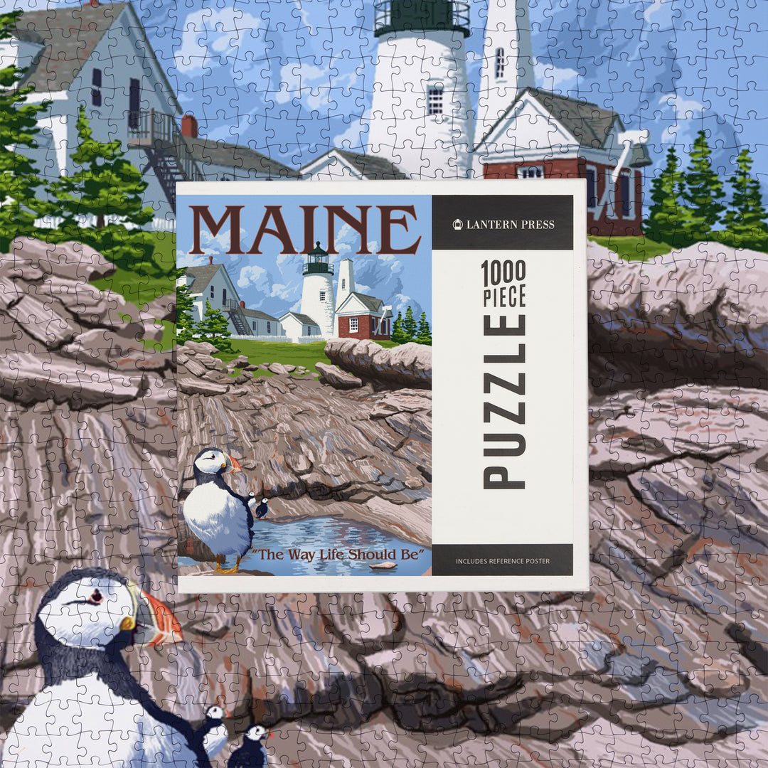 Maine, The Way Life Should Be, Lighthouse and Puffin, Jigsaw Puzzle Puzzle Lantern Press 