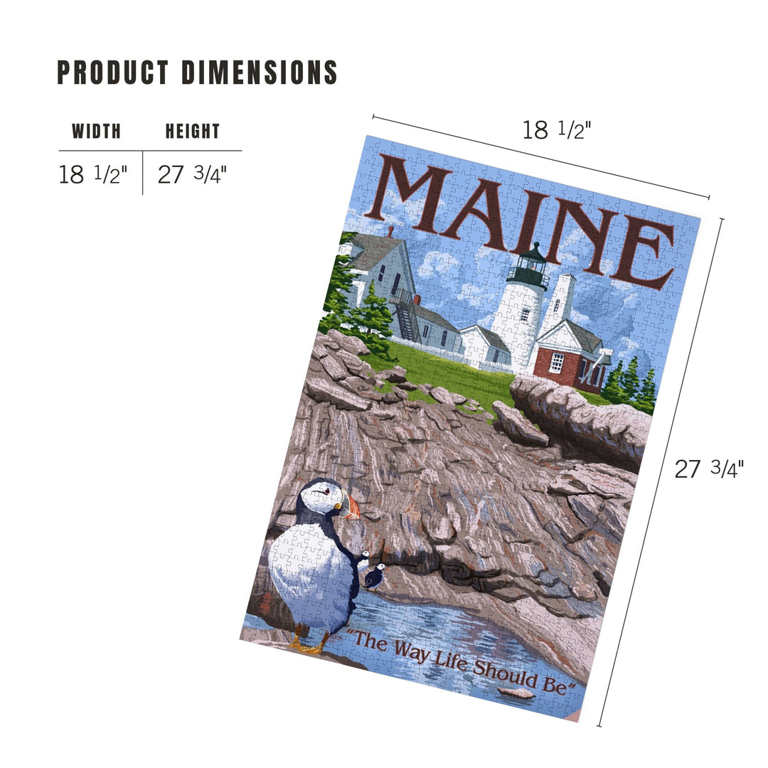 Maine, The Way Life Should Be, Lighthouse and Puffin, Jigsaw Puzzle Puzzle Lantern Press 