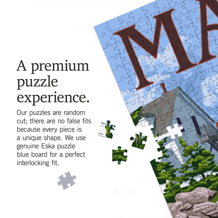 Maine, The Way Life Should Be, Lighthouse and Puffin, Jigsaw Puzzle Puzzle Lantern Press 