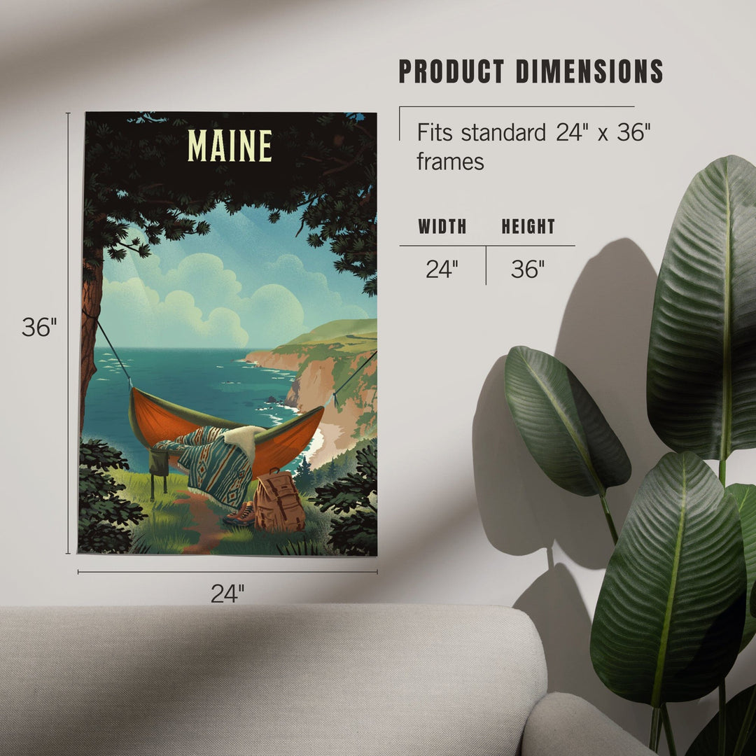 Maine, Today's Office, Coastal Series, Hammock on Beach, Art & Giclee Prints Art Lantern Press 