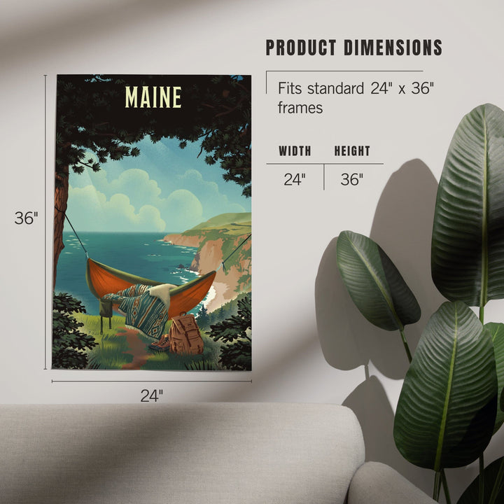 Maine, Today's Office, Coastal Series, Hammock on Beach, Art & Giclee Prints Art Lantern Press 
