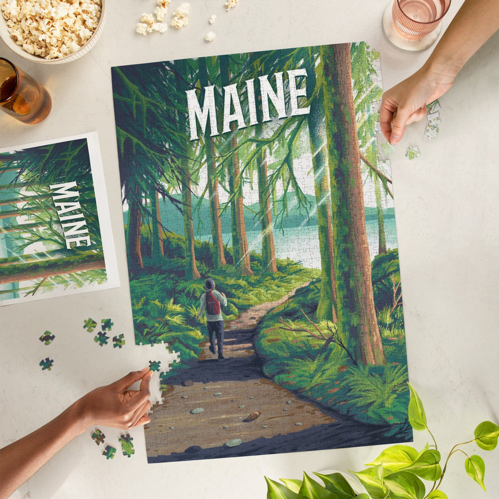 Maine, Walk In The Woods, Day Hike, Jigsaw Puzzle Puzzle Lantern Press 