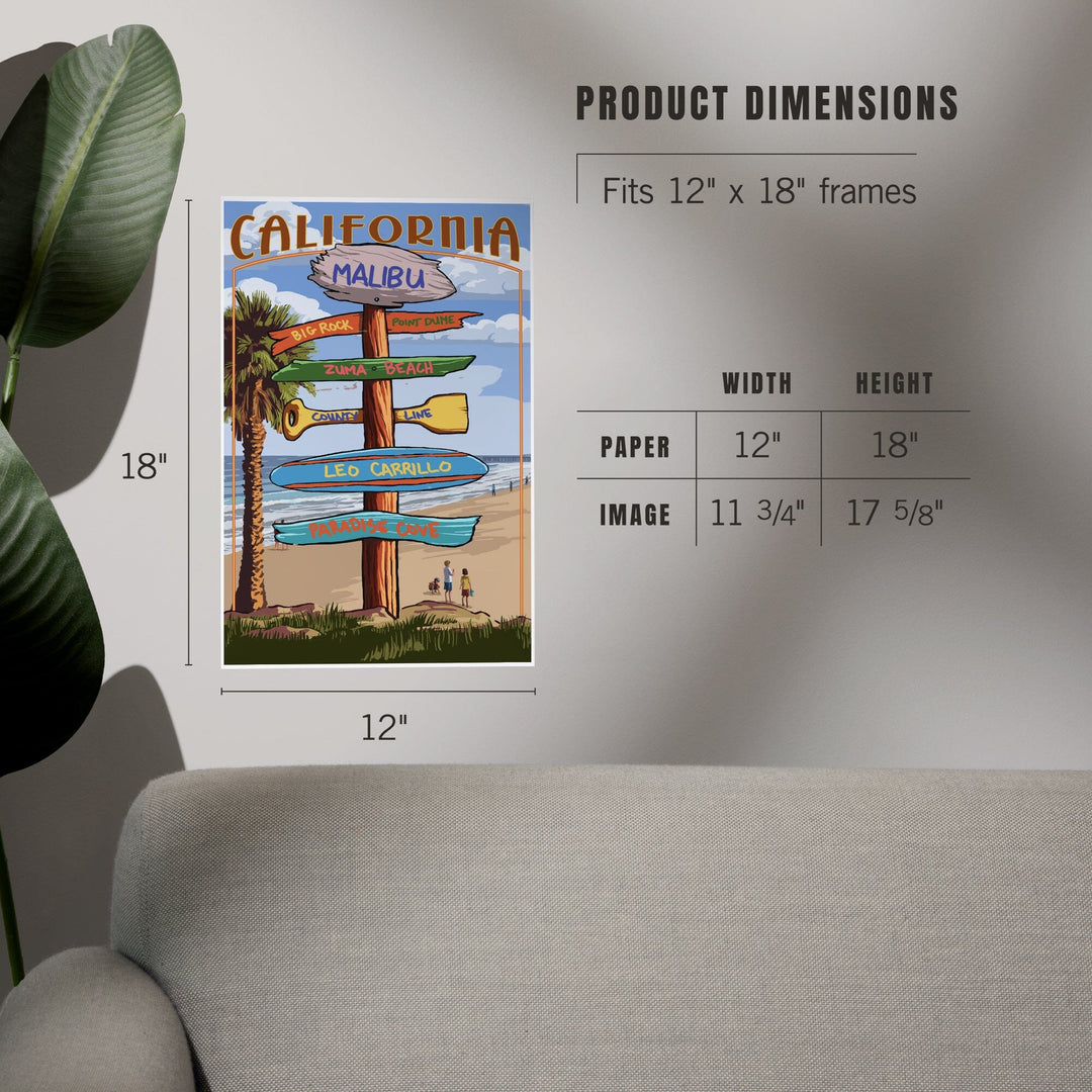 Malibu, California, Destinations Sign, Art & Giclee Prints Art Lantern Press 