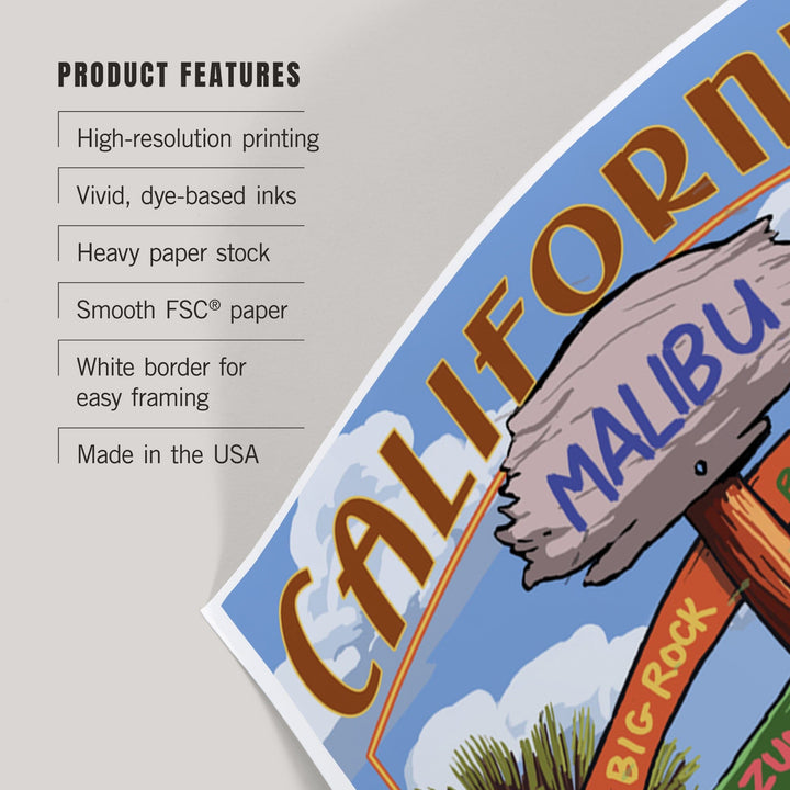 Malibu, California, Destinations Sign, Art & Giclee Prints Art Lantern Press 