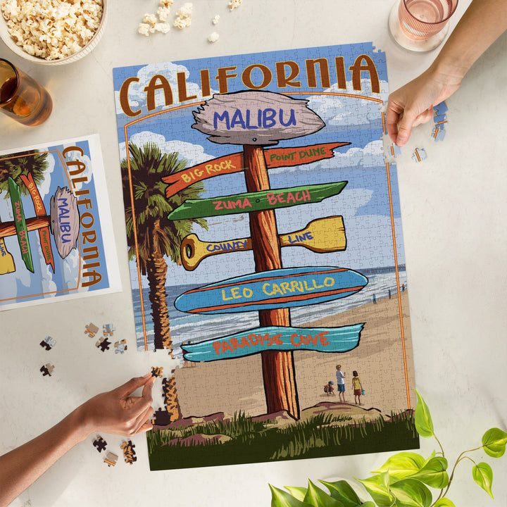 Malibu, California, Destinations Sign, Jigsaw Puzzle Puzzle Lantern Press 
