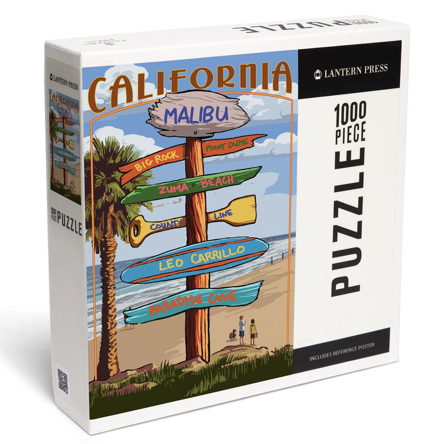 Malibu, California, Destinations Sign, Jigsaw Puzzle Puzzle Lantern Press 
