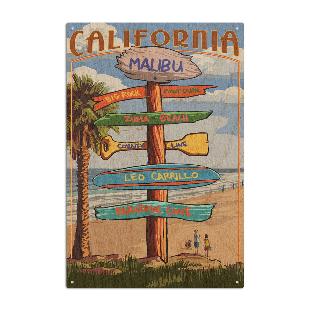 Malibu, California, Destinations Sign, Lantern Press Artwork, Wood Signs and Postcards Wood Lantern Press 10 x 15 Wood Sign 