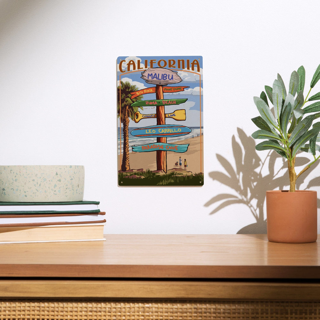 Malibu, California, Destinations Sign, Lantern Press Artwork, Wood Signs and Postcards Wood Lantern Press 