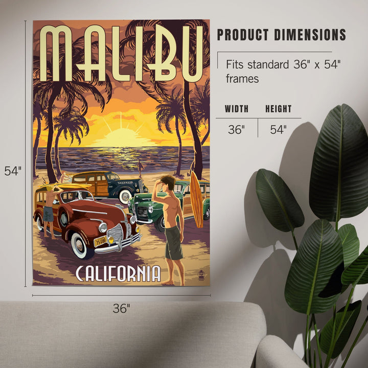 Malibu, California, Woodies on the Beach, Art & Giclee Prints Art Lantern Press 