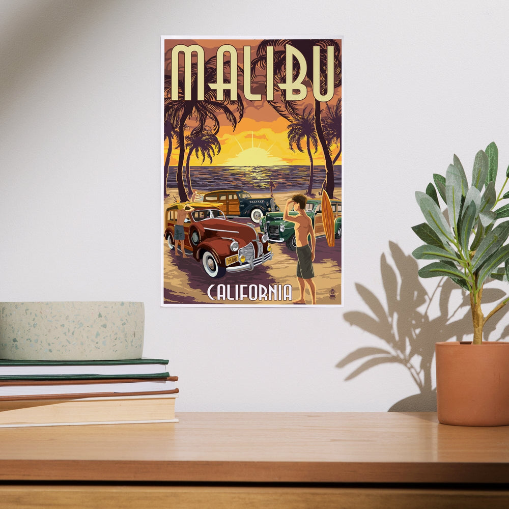 Malibu, California, Woodies on the Beach, Art & Giclee Prints Art Lantern Press 