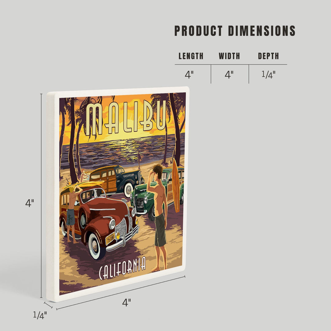 Malibu, California, Woodies on the Beach, Coasters Coasters Lantern Press 