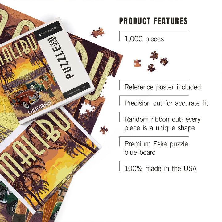 Malibu, California, Woodies on the Beach, Jigsaw Puzzle Puzzle Lantern Press 