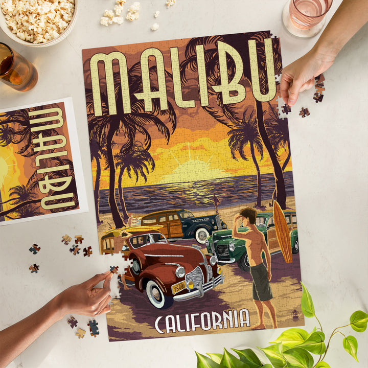 Malibu, California, Woodies on the Beach, Jigsaw Puzzle Puzzle Lantern Press 