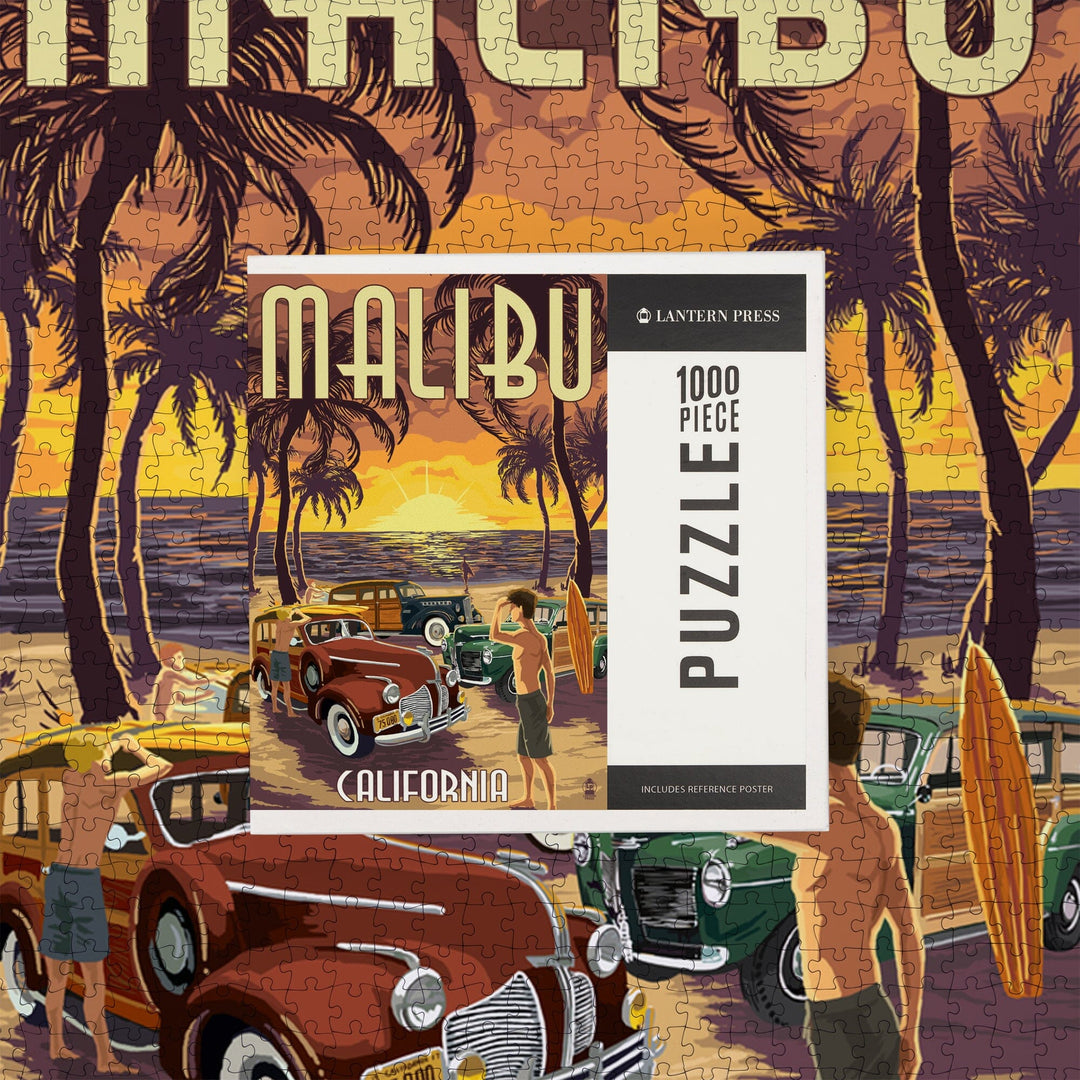 Malibu, California, Woodies on the Beach, Jigsaw Puzzle Puzzle Lantern Press 