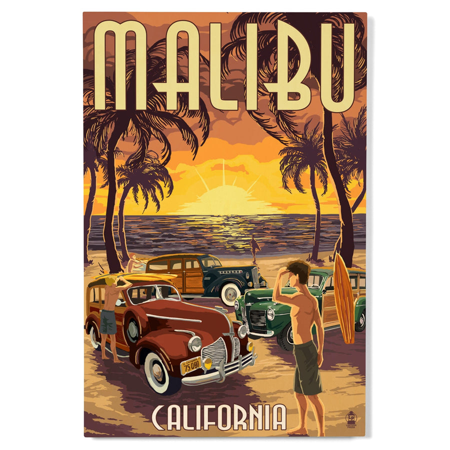 Malibu, California, Woodies on the Beach, Lantern Press Artwork, Wood Signs and Postcards Wood Lantern Press 
