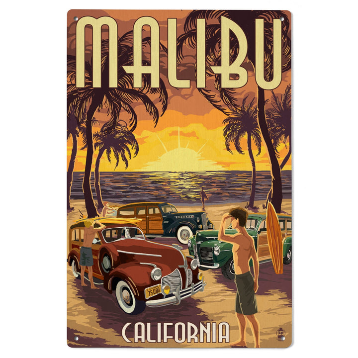 Malibu, California, Woodies on the Beach, Lantern Press Artwork, Wood Signs and Postcards Wood Lantern Press 