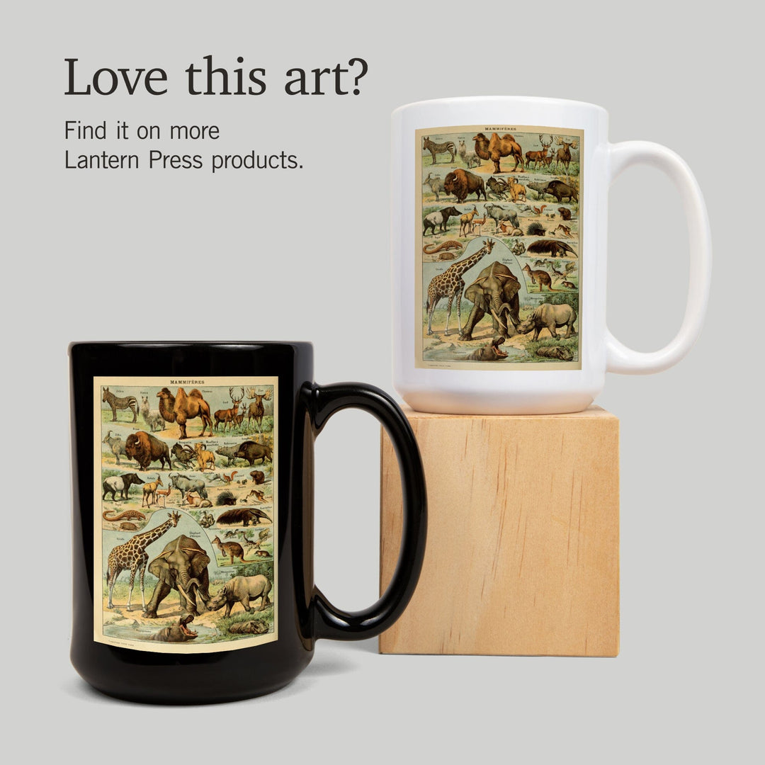 Mammals, B, Vintage Bookplate, Adolphe Millot Artwork, Ceramic Mug Mugs Lantern Press 