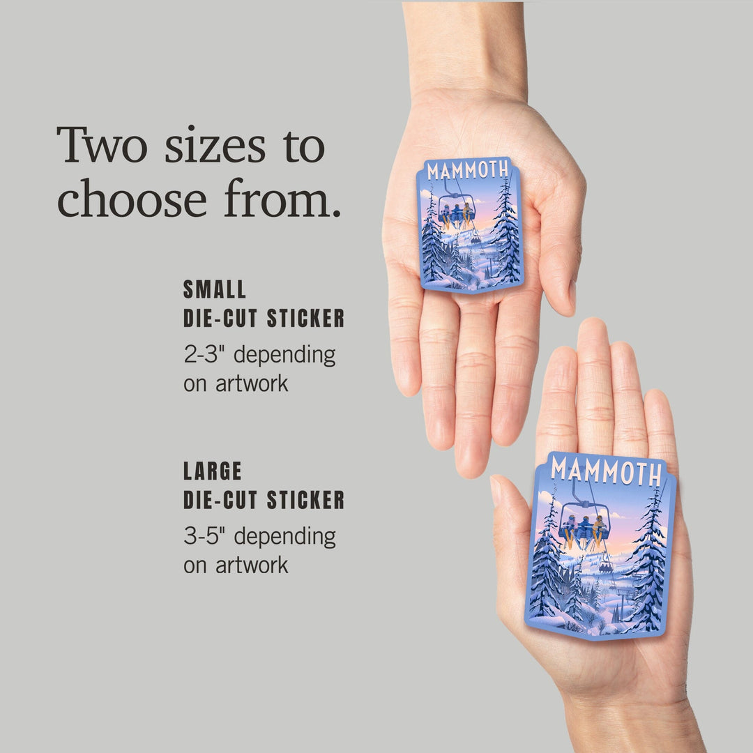 Mammoth, California, Chill on the Uphill, Ski Lift, Contour, Vinyl Sticker Sticker Lantern Press 
