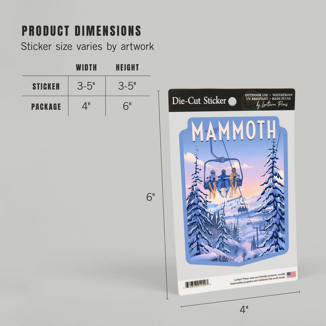 Mammoth, California, Chill on the Uphill, Ski Lift, Contour, Vinyl Sticker Sticker Lantern Press 