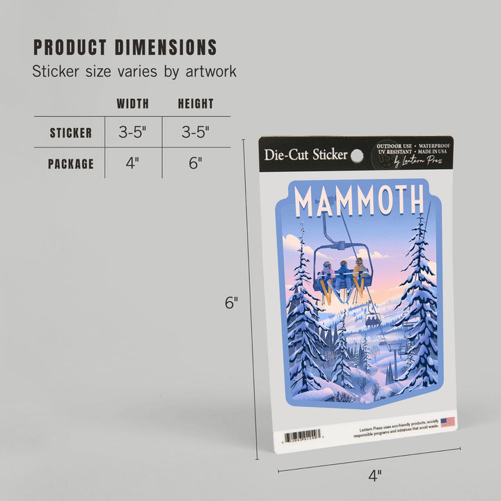 Mammoth, California, Chill on the Uphill, Ski Lift, Contour, Vinyl Sticker Sticker Lantern Press 