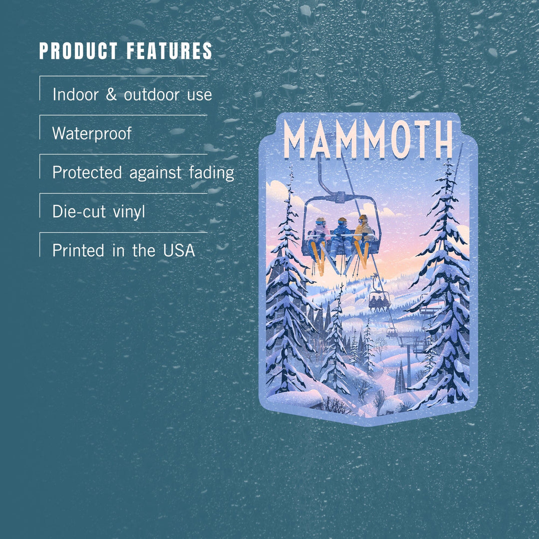 Mammoth, California, Chill on the Uphill, Ski Lift, Contour, Vinyl Sticker Sticker Lantern Press 