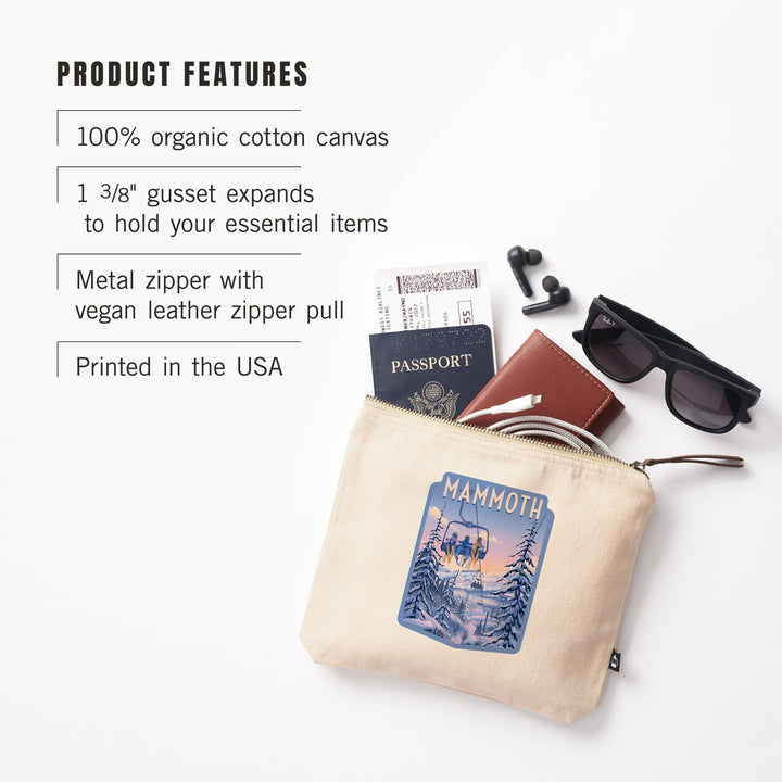 Mammoth, California, Chill on the Uphill, Ski Lift,, Organic Cotton Zipper Pouch, Go Bag Totes Lantern Press 