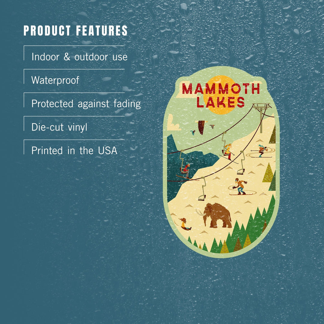 Mammoth, California, Geometric, Chairlift Skiers, Contour, Vinyl Sticker Sticker Lantern Press 