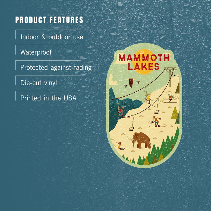 Mammoth, California, Geometric, Chairlift Skiers, Contour, Vinyl Sticker Sticker Lantern Press 