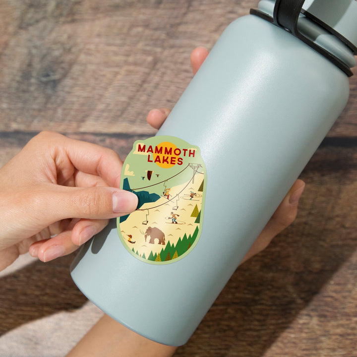 Mammoth, California, Geometric, Chairlift Skiers, Contour, Vinyl Sticker Sticker Lantern Press 