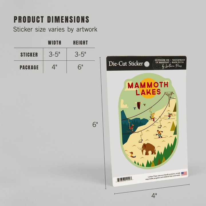 Mammoth, California, Geometric, Chairlift Skiers, Contour, Vinyl Sticker Sticker Lantern Press 