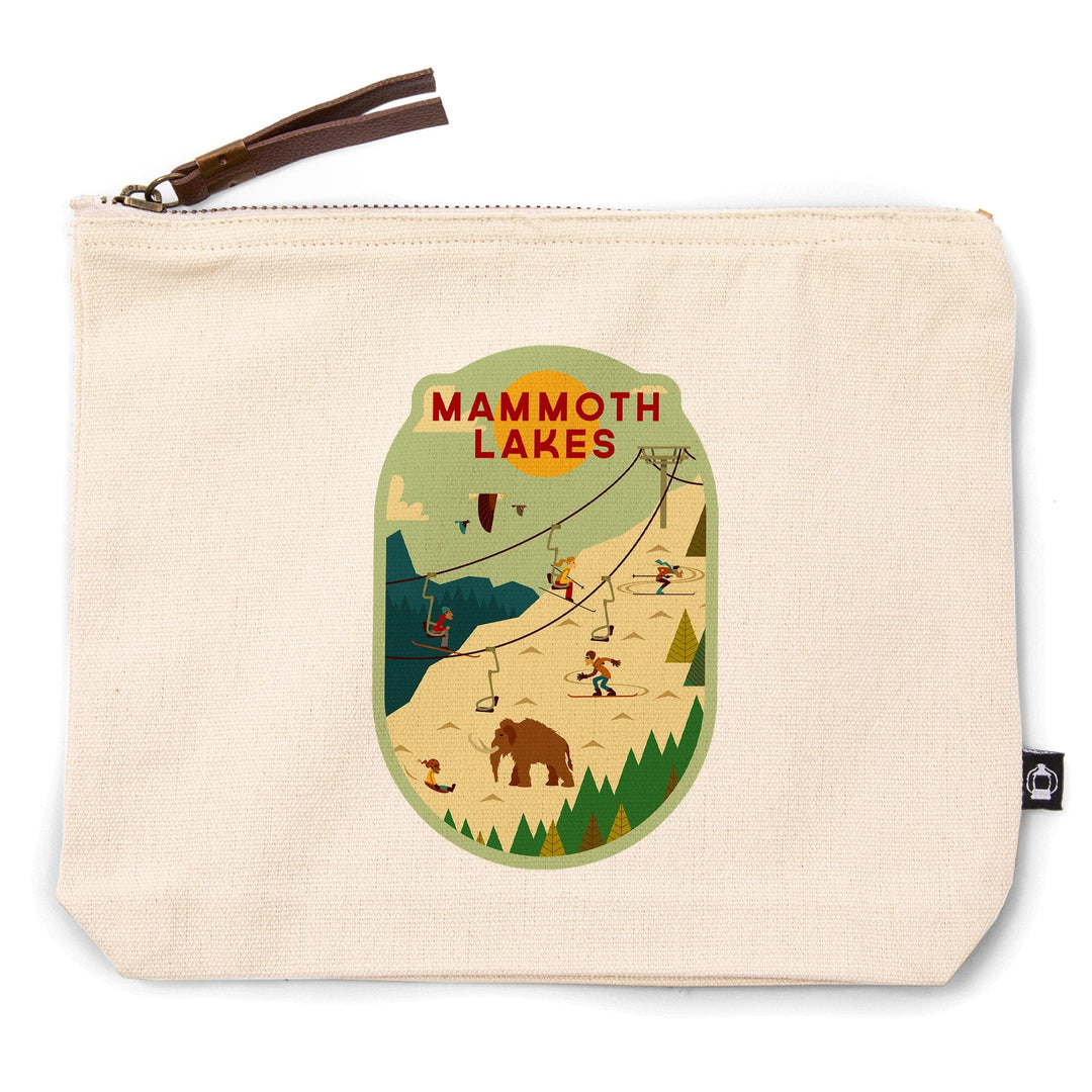 Mammoth, California, Geometric, Chairlift Skiers,, Organic Cotton Zipper Pouch, Go Bag Totes Lantern Press 