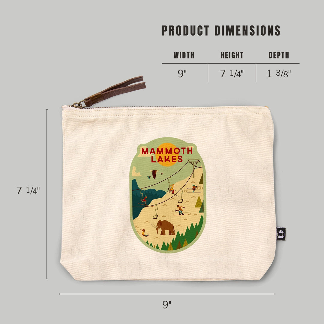 Mammoth, California, Geometric, Chairlift Skiers,, Organic Cotton Zipper Pouch, Go Bag Totes Lantern Press 