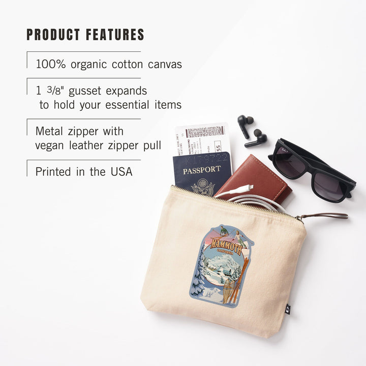 Mammoth, California, Winter Views,, Organic Cotton Zipper Pouch, Go Bag Totes Lantern Press 