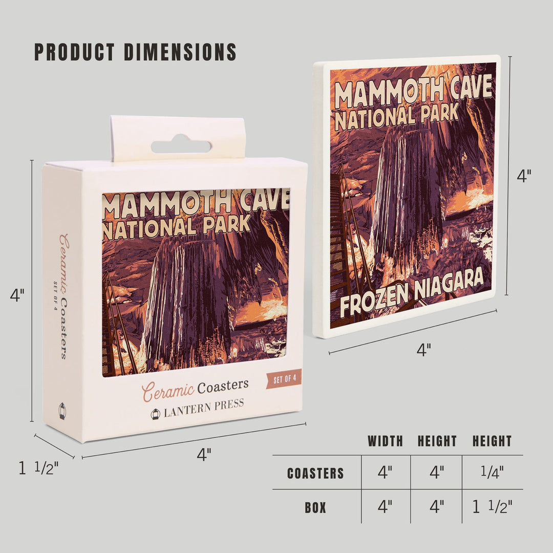 Mammoth Cave, Kentucky, Letterpress, Lantern Press Artwork, Coaster Set - Lantern Press