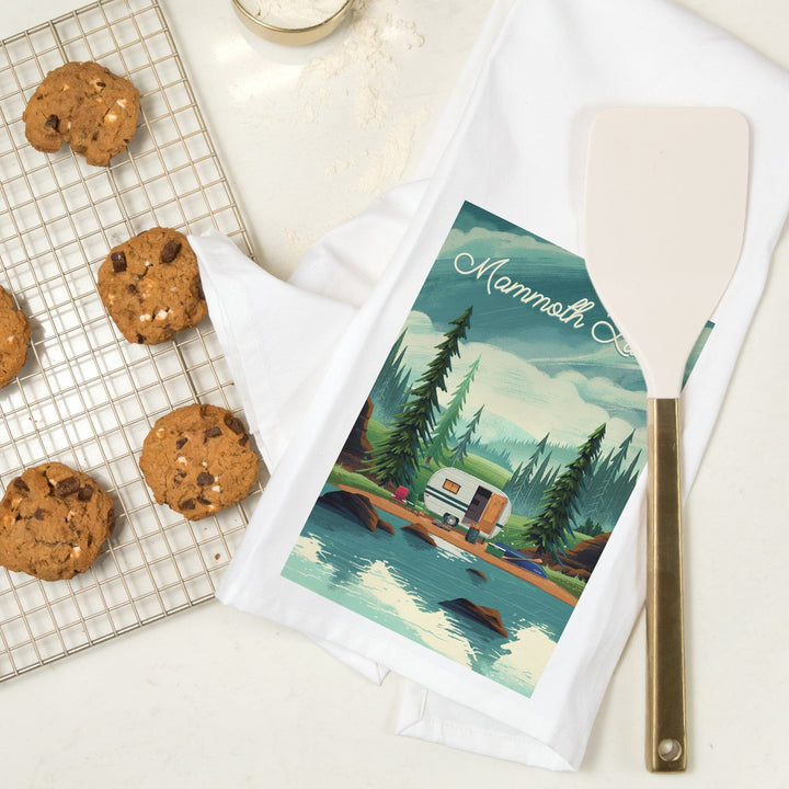 Mammoth Lakes, California, At Home Anywhere, Camper in Evergreens, Organic Cotton Kitchen Tea Towels Kitchen Lantern Press 