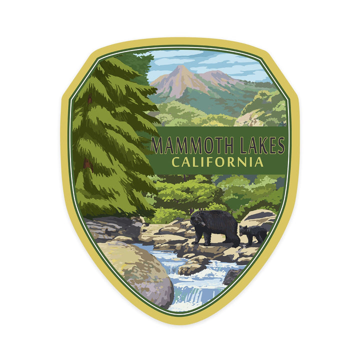 Mammoth Lakes, California, Black Bears and Stream, Contour, Vinyl Sticker - Lantern Press