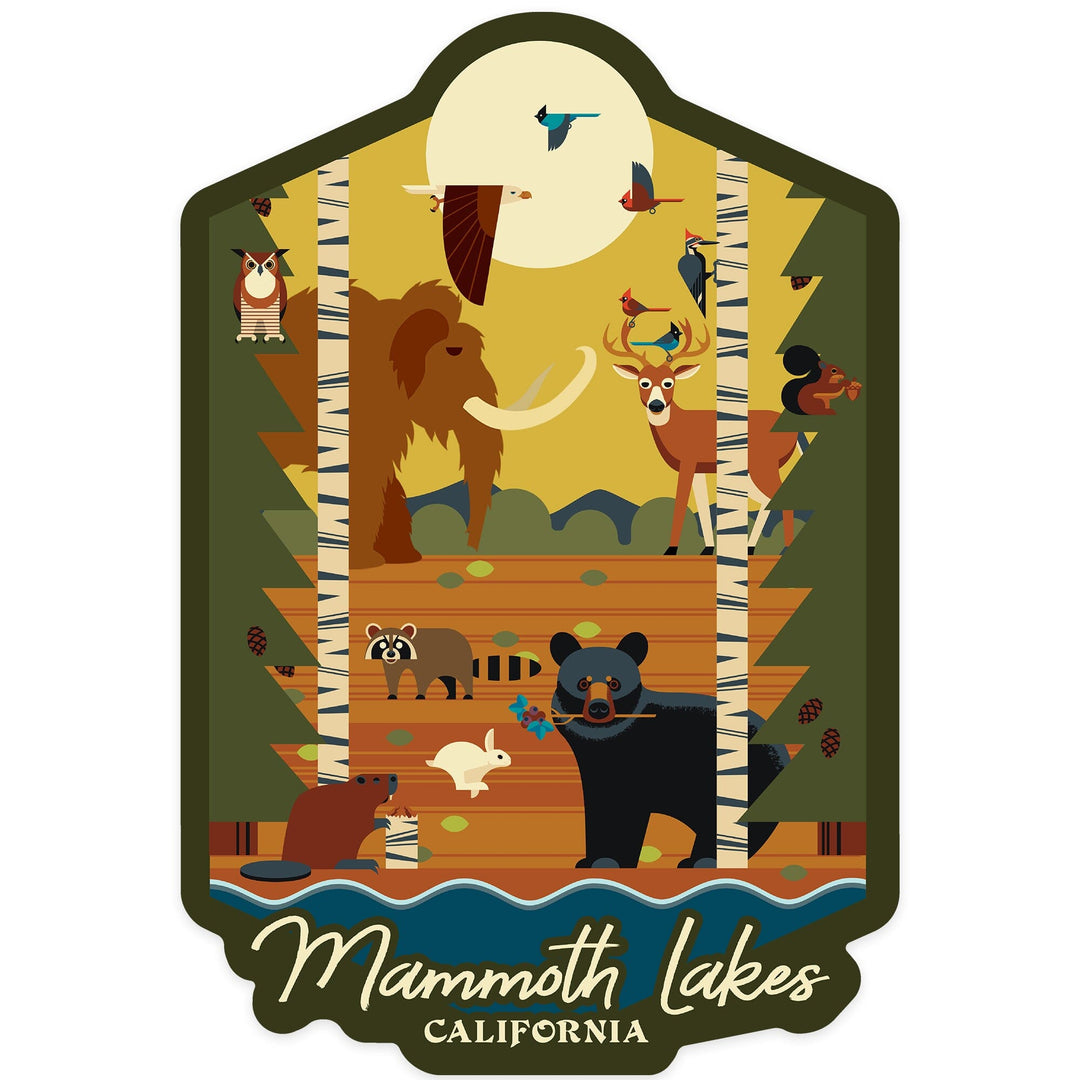 Mammoth Lakes, California, Forest Animals and Pine Trees, Geometric, Contour, Vinyl Sticker - Lantern Press