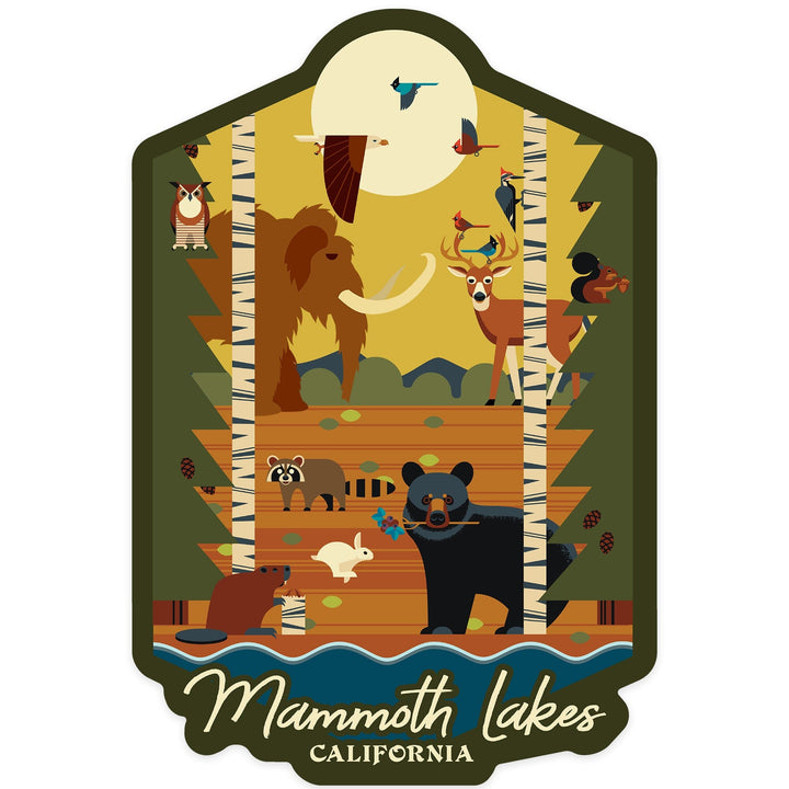 Mammoth Lakes, California, Forest Animals and Pine Trees, Geometric, Contour, Vinyl Sticker - Lantern Press