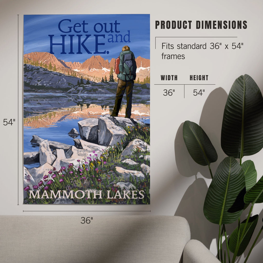 Mammoth Lakes, California, Get Out and Hike, Hiker and Lake, Art & Giclee Prints Art Lantern Press 