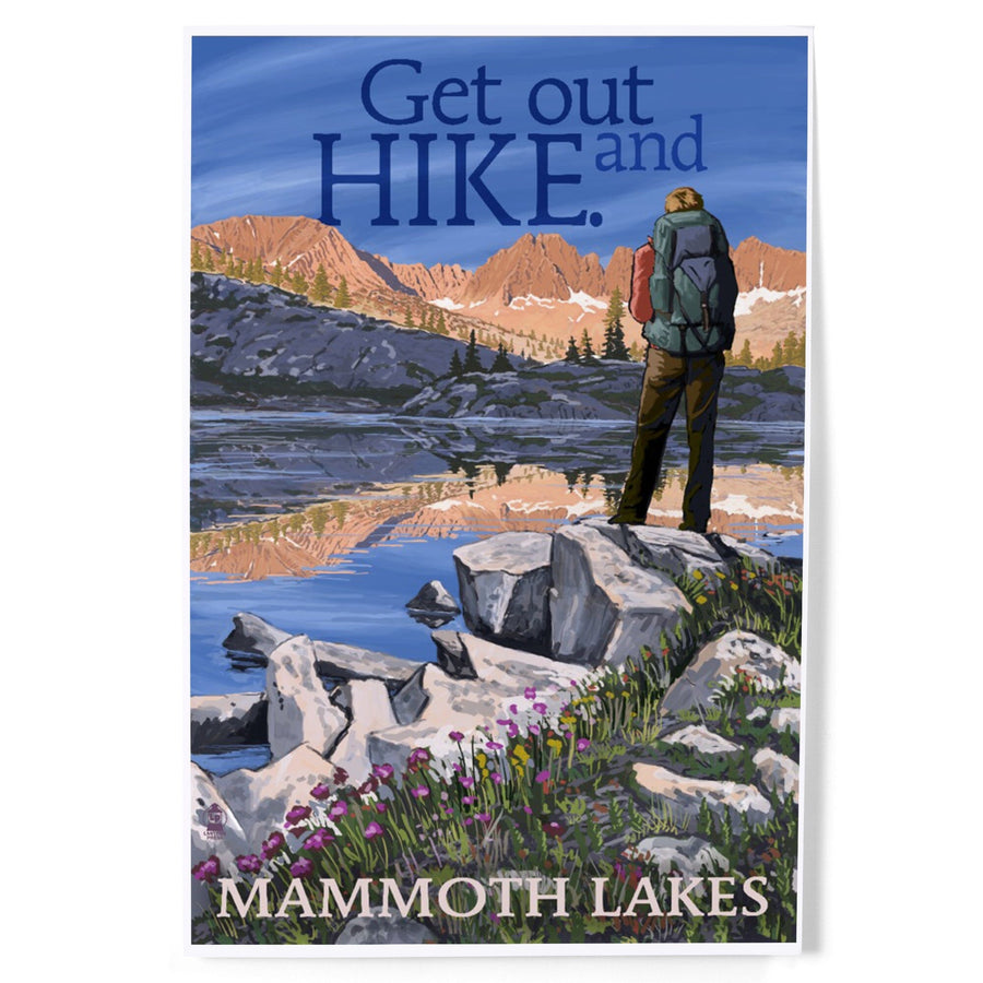 Mammoth Lakes, California, Get Out and Hike, Hiker and Lake, Art & Giclee Prints Art Lantern Press 