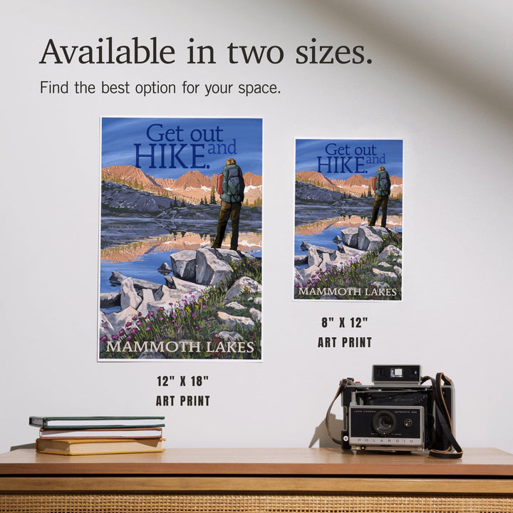 Mammoth Lakes, California, Get Out and Hike, Hiker and Lake, Art & Giclee Prints Art Lantern Press 