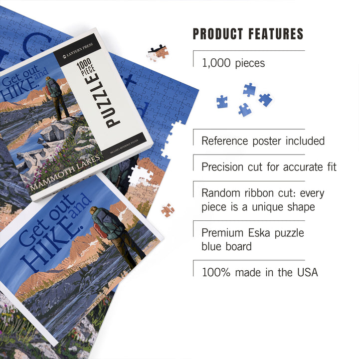 Mammoth Lakes, California, Get Out and Hike, Hiker and Lake, Jigsaw Puzzle Puzzle Lantern Press 