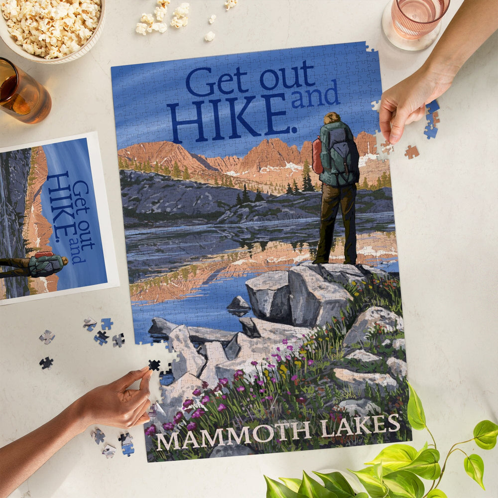 Mammoth Lakes, California, Get Out and Hike, Hiker and Lake, Jigsaw Puzzle Puzzle Lantern Press 